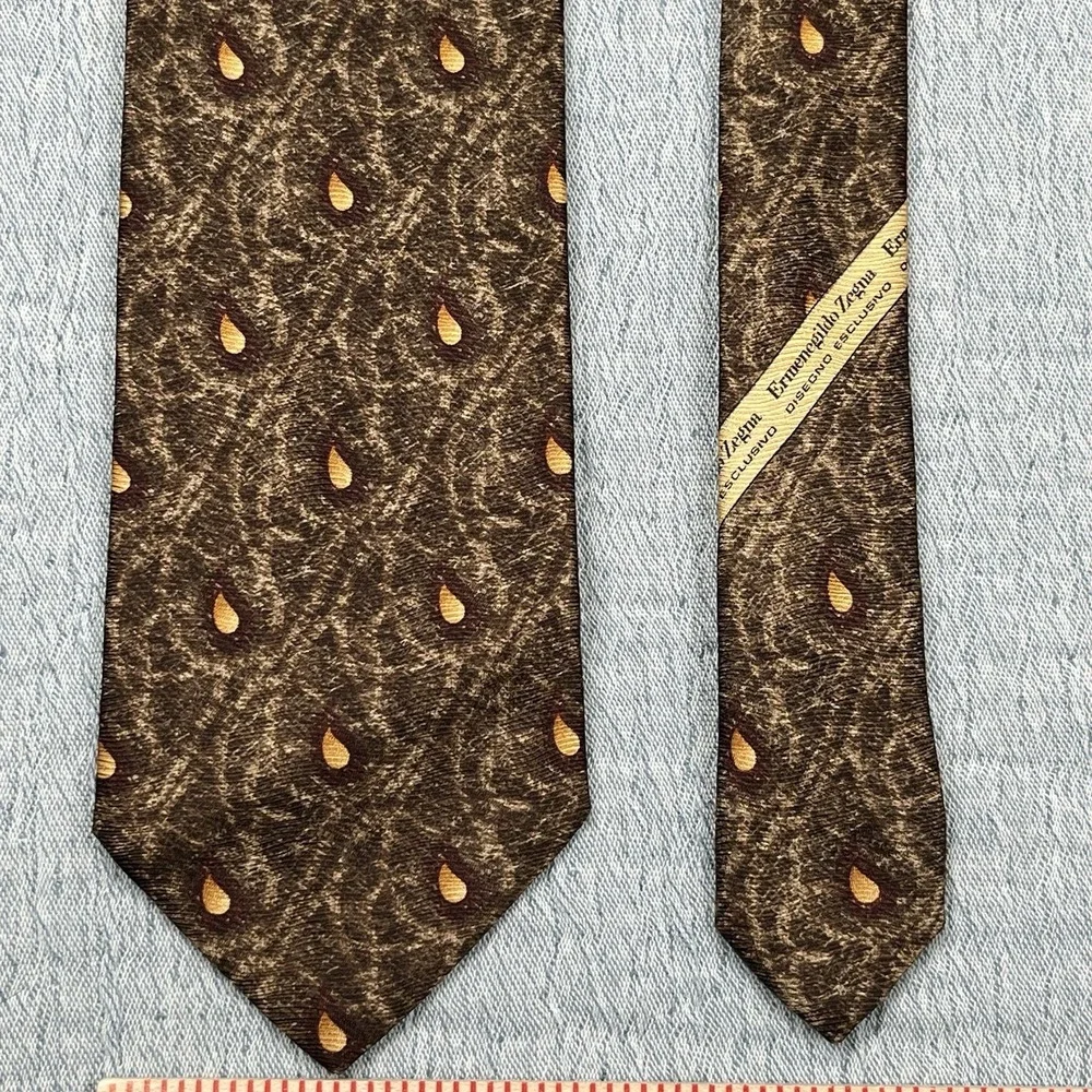 Ermenegildo Zegna Necktie Mens Brown 100%-Silk‎ Floral Made in Italy 60